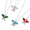 Butterfly Platinum Brass Micro Pave Cubic Zirconia Pendant Necklaces, with Glass, Mixed Color, 16.02 inch(40.7cm)
