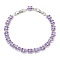 Noble Gift Ideas for Lady Platinum Tone Brass Micro Pave Cubic Zirconia CZ Flower Link Chain Bracelets, with Watch Band Clasps, Slate Blue, 170x7x5mm