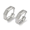 Brass Micro Pave Clear Cubic Zirconia Hoop Earring, Real Platinum Plated, 15x4.5mm