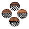 Resin & Walnut Wood Pendants, Flat Round with Scale, Black, 35x2~3mm, Hole: 2mm