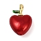 Brass Enamel Pendants, Apple, with ABS Imitation Pearl, Lead Free & Cadmium Free, Long-Lasting Plated, Rack Plating, Real 18K Gold Plated, FireBrick, 20x14x9mm, Hole: 4x2mm