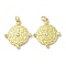 Rack Plating Brass Micro Pave Cubic Zirconia Pendants, Long-Lasting Plated, Lead Free & Cadmium Free, Dainty Compass Coin, Real 18K Gold Plated, 24x21x2.8mm, Hole: 3.4mm