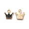 Alloy Enamel Pandants, Lead Free & Cadmium Free, Light Gold, Crown Charm, Black, 12x11x2mm, Hole: 1.8mm