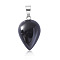 Natural Dyed & Heated Black Agate Pendants, Teardrop Charms with Platinum Plated Metal Snap on Bails, 26x16mm