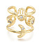 Adjustable Brass Micro Pave Clear Cubic Zirconia Cuff Rings, Open Rings, Wide Band Rings, Moon, Hamsa Hand, Lightning Bolt, Real 18K Gold Plated, Size 7, Inner Diameter: 17mm