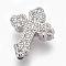 Brass Micro Pave Cubic Zirconia Beads, Lead Free & Cadmium Free, Cross, Clear, Platinum, 15x12x4mm, Hole: 1.6mm