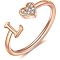 Adjustable Brass Rhinestone Cuff Rings, Letter & Heart, Rose Gold, Letter L, Inner Diameter: 15~20mm