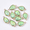 Epoxy Resin Links Connectors, with Brass Findings, Imitation Opal Style, Teardrop, Cadmium Free & Lead Free, Golden, Light Green, 21~22x11~12x6~7mm, Hole: 1.5mm