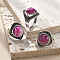 Natural Banded Agate Adjustable Rings, Antique Silver Tone Brass Finger Rings, Rhombus, 22mm, Inner Diameter: 18mm