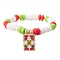 Handmade Polymer Clay Bead Stretch Bracelets for Women, Seed Beads Loom Pattern Rectangle Pendant Bracelets, Christmas, Flower, Inner Diameter: 2-1/8 inch(5.3cm)