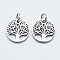 316 Surgical Stainless Steel Pendants, with Cubic Zirconia, Flat Round with Tree, Clear, Stainless Steel Color, 12x1.5mm, Hole: 3mm