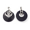 Synthetic Blue Goldstone Pendants, with Platinum Tone Brass Findings, Flat Round with Om Symbol, 32~32.5x28x7~7.5mm, Hole: 5x8mm