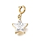 Star 304 Stainless Steel Crystal Rhinestone Pendant Decorations, with Spring Ring Clasps, Ion Plating(IP), Real 18K Gold Plated, 19.5mm, Hole: 2.5mm