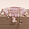 2Pcs 2 Styles Plastic & Glass Beaded Stretch Bracelets, Alloy Enamel Charms Bracelets for Women, Rabbit , Golden, Plum, Plum, Inner Diameter: 2-3/8 inch(6cm)