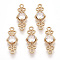 Golden Tone Brass Links connectors, with Glass, Rhombus, Clear, 16x6.5x3.5mm, Hole: 1mm