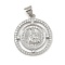 Brass Micro Pave Cubic Zirconia Pendants, Cadmium Free & Lead Free, Religion, Flat Round, Platinum, 23x20x2.5mm, Hole: 4.5x3.5mm