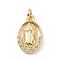 Brass Micro Pave Cubic Zirconia Pendants, Cadmium Free & Lead Free, with Jump Ring, Oval with Religion Virgin Mary Charms, Golden, 15.5x10x2mm, Hole: 2.8mm