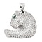 Brass Micro Pave Cubic Zirconia Pendants, Cadmium Free & Lead Free, Leopard Charms, Platinum, 23.5x24.5x10mm, Hole: 4x3mm