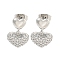 Heart Brass Pave Clear Cubic Zirconia Dangle Stud Earrings, Platinum, 17x11.5mm