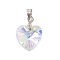 Brass Glass Pendants, Heart, Platinum, 19x14x7mm, Hole: 5x4mm