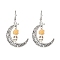 Halloween Alloy Synthetic Turquoise Dangle Earrings,  Brass Resin Earring for Women, Moon with Skull, Orange, 58x35mm