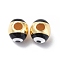 Evil Eyes Brass Enamel Beads, Cadmium Free & Lead Free, Real 18K Gold Plated, Oval, Black, 7x5.5mm, Hole: 2mm