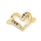 Brass Micro Pave Cubic Zirconia Connector Charms, Cadmium Free & Lead Free, Heart, Real 16K Gold Plated, Mixed Color, 12x18x2.5mm, Hole: 1.4mm