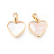 Brass Charms, with Shell and Snap on Bails, Heart, Real 18K Gold Plated, Nickel Free, Seashell Color, 12x12x2.5mm, Hole: 2.5x4.5mm