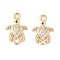 Brass Micro Pave Cubic Zirconia Connector Charms, Cadmium Free & Nickel Free & Lead Free, Tortoise, Real 18K Gold Plated, 13.5x9.5x2mm, Hole: 1.6mm