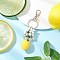 Opaque Resin & Spray Painted Crackle Glass Keychians, with Iron Split Key Rings, Lemon, Platinum, White, 106mm