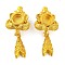 Flower Brass Earring Hooks with Round Tray, Lead Free & Cadmium Free, Golden, 46x19mm, Hole: 2mm, Pin: 1mm