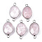 Natural Rose Quartz Links/Connectors, Platinum Tone Brass Edge, Faceted Oval, 27.5x14~15x6mm, Hole: 2mm