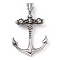 304 Stainless Steel Pendants, with 201 Stainless Steel Snap on Bails, Anchor with Skull Charm, Antique Silver, 43x32x7mm, Hole: 9x4mm
