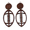 Wood Pendants, Printed, with Iron Ring, Ball Games, Rugby, 75~76x31.5x2.5mm, Hole: 5mm