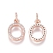 Brass Micro Pave Clear Cubic Zirconia Charms, with Jump Rings, Oval, Rose Gold, 12.5x9x2mm, Jump Ring: 5x0.7mm, Inner Diameter: 3.6mm
