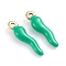 Ion Plating(IP) 304 Stainless Steel Pendants, Enamelled Sequins, Horn of Plenty/Italian Horn Cornicello Charms, Golden, Green, 17.5x4.5x3.5mm, Hole: 1mm