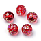 Printed Glass Beads, Round with Flower Pattern, Red, 11~12x11mm, Hole: 1.5mm