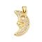 Brass Micro Pave Cubic Zirconia Pendants, Moon Charms, Lead Free & Cadmium Free, Long-Lasting Plated, Rack Plating, Real 18K Gold Plated, 22x13x3.5mm, Hole: 4x3.5mm
