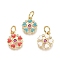 Golden Plated Brass Charms, with Enamel, Cubic Zirconia and Jump Rings, Flower, Mixed Color, 14x11.5x1.5mm, Hole: 4mm