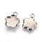 Tarnish Resistant 201 Stainless Steel Charm Cabochon Settings, Plain Edge Bezel Cups, Flower, Stainless Steel Color, 15x12.3x1.5mm, Hole: 2mm