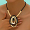 Oval Alloy & Resin Pendant Necklaces, Black Waxed Cord Necklaces for Women, Golden, 19.17 inch(48.7cm)