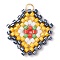 Seed Beads Beaded Charms, with 304 Stainless Steel Jump Ring, Rhombus Pendants, Gold, 23.5x21.5x2mm, Hole: 2.5mm