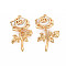 Brass Mother of Pearl White Shell Pendants, June Birth Flower Charms, Nickel Free, Oval with Rose, Real 18K Gold Plated, Flower: 10.5mm long, 11mm wide, 3mm thick, Leaf: 16mm long, 13mm wide, 2mm thick
