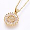 304 Stainless Steel Initial Pendant Necklaces, with Cubic Zirconia, Flat Round with Letter, Golden, Letter.M, 17.71 inch(45cm), Pendant: 22x16x3mm