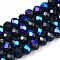 Electroplate Opaque Solid Color Glass Beads Strands, Half Rainbow Plated, Faceted, Rondelle, Prussian Blue, 10x8mm, Hole: 1mm, about 60~61pcs/strand, 46~48cm