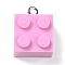 Resin Pendants, with Platinum Iron Loop, Toy Bricks, Pearl Pink, 21x15.5x11mm, Hole: 2.6mm