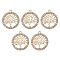Alloy Crystal Rhinestone Pendants, Flat Round with Tree Charms, Nickel, Light Gold, 21.5x19x2mm, Hole: 1.4mm