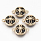 Glass Links connectors, with Light Gold Plated Alloy Findings, Flat Round with Cross, Black, 13.5x19.5x5.5mm, Hole: 1.6mm