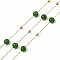 Ion Plating(IP) 304 Stainless Steel Link Chains, with Spool, with Agate, Soldered, Real 18K Gold Plated, Dark Green, 6mm, gold beads: 3mm, link interval: 21.5mm, Feet(10m)/Roll