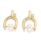 Wishbone Shape Brass Pendants, with Shell Pearl Beads, Real 18K Gold Plated, 17x11x5mm, Hole: 1mm